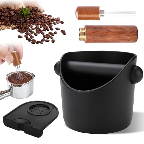 Coffee Knock Box, Coffee Grounds Knock Box with Coffee Cushion and Coffee Stirring Needle, Coffee Knock Box Small, ABS Coffee Grind Knock Box for Barista, Coffee Accessories