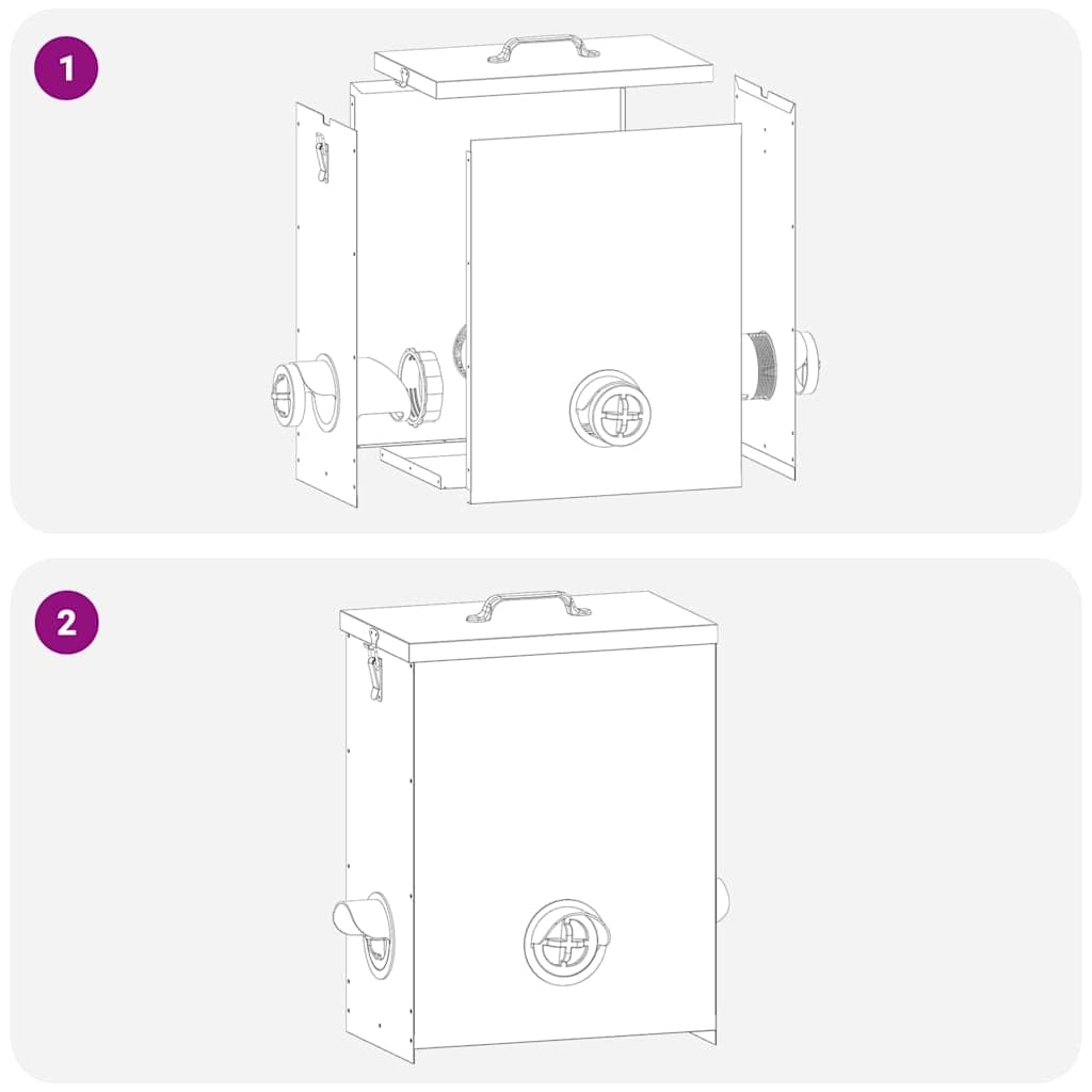 Comedero para gallinas 2 piezas de metal negro, 32,5 x 20,5 x 43 cm, gran capacidad de 25 kg con tapa bloqueable impermeable, diseño moderno para gallinero exterior, mantenimiento