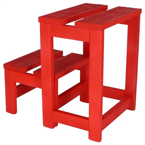Aranaz 11324 Trittleiter, 2 Stufen, Buchenholz, Purpurrot, 32 x 23 x 40 cm