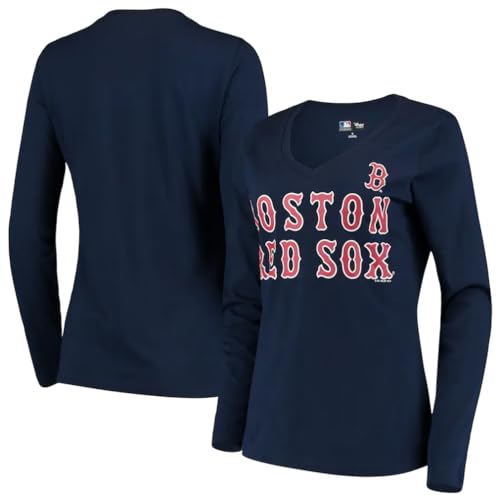 Damen Baseball T Shirt Boston Red Sox Strass V Ausschnitt T Shirt