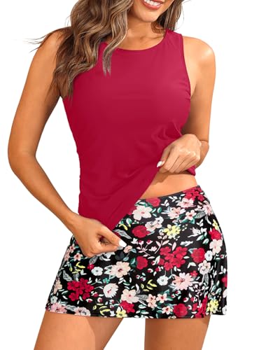 Image of Daci Womens Tankini Swimsuits with Skirt - Two Piece Tummy Control Bathing Suits High Neck Swimwear