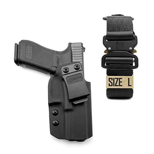 Gritr Iwb Kydex Right Hand Gun Holster Compatible With Glock 17 (Gen 1-5, G26/G19/G19X/G45/G34) And Tactical Nylon Webbing Duty Waist Gun Belt, Large #TOP22