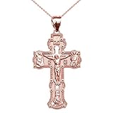  Damen Anhänger Halskette 9 Karat Rotgold Elegant Russisch Orthodox Speichern Und Zu Schützen Kreuz (Kommt mit einem 45cm Kette)