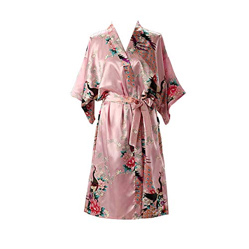 Robe de chambre kimono ample en satin pour femmes grande taille, robe de mariée demoiselle d'honneur, vêtement de nuit, peignoir UK Taille 8-24, rose, 42-44