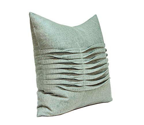 Fundas de Cojín Decorativa Funda de Almohada Cuadrada Tejida A Mano con Decoración de Sofá de Dormitorio A Rayas Gris Verde Claro 45 * 45 cm (Incluye Relleno)