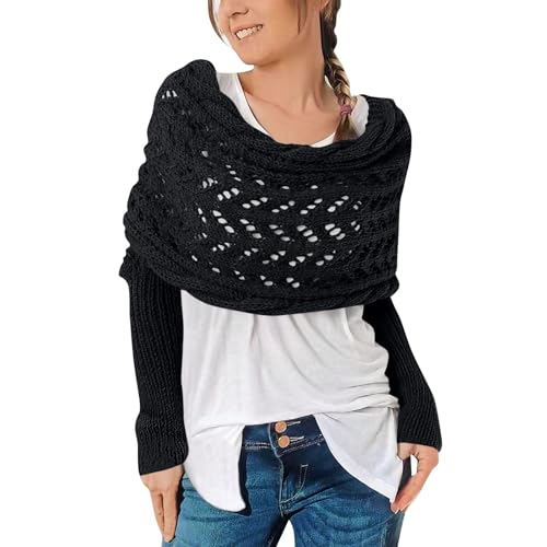 Scarf with Sleeves for Women Knitted Cable Wrap Sweater Shawl with Sleeves for Women Multifunctional Scarf Knit Wrap