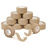ANAMPION Bandage Autoadhésif 12Rouleaux, 2.5cmx4.5m Bande Cohesive pour Les Humains Et Les Animaux, Bande Strapping Adhésif pour Gonflement Des Chevilles, Sports (Couleur de peau)