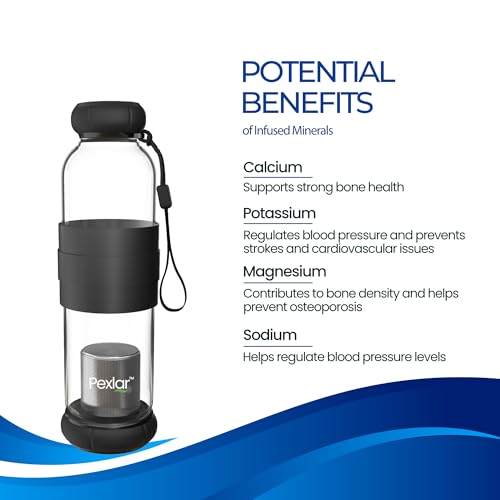 Image of Pexlar Alkaline Water Filter Bottle | Borosilicate Glass | Alkaline Water Generator | Filter Water Bottle | Water Bottle with Filter inside - Black - 500 ml