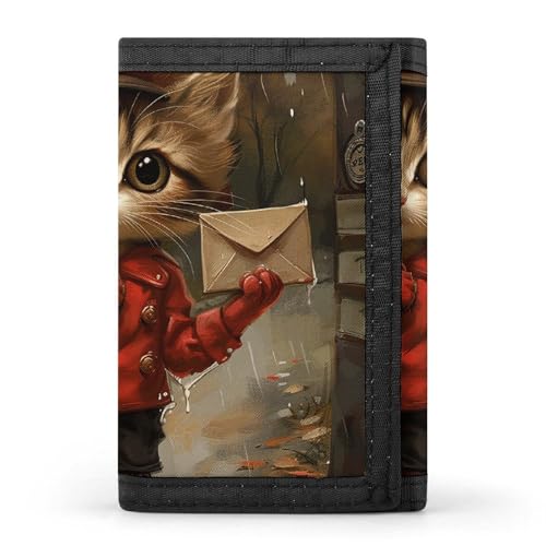 Little Cat Delivers Letter Trifold Wallet for Men - Money Clip Slim Wallets with Multiple Card Slots Minimalist Small Front Pocket Wallet for Everyday Carry