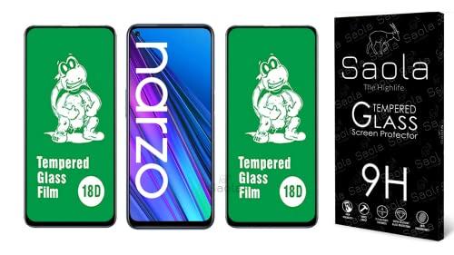 Image of Saola 18D Tempered Glass With Inbuilt AirBag Borders For Realme Narzo 30 5G (Pack Of 2) with Free Installation Kit. Full screen Coverage - 6.5 inch