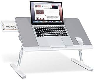 Laptop Bed Tray Table, SAIJI Adjustable PVC Leather Laptop Bed Table, Portable Standing