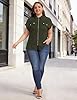 Flikity 1X Womens Tops Plus Size Shirts V Neck Business Casual Short Sleeve Oversized Blouses Zip Front Polo Shirts Summer 2026 Ladies Tops to Hide Tummy Army Green #4