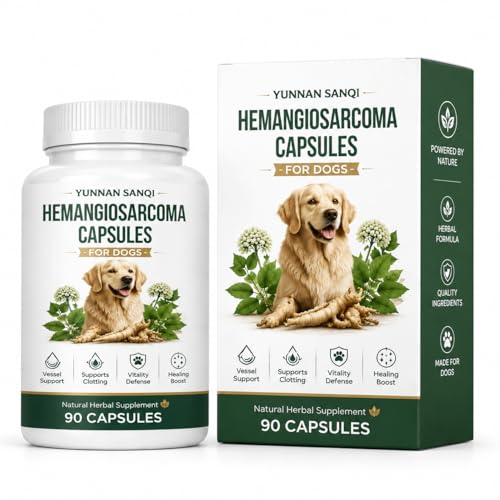 Yunnan Sanqi Capsules for Dogs - Herbal Quick Stop Bleeding & Circulatory Support for Hemangiosarcoma Hemoabdomen Pericardial Effusion Severe Bruising Ulcer-Related Bleeding 90 Capsules