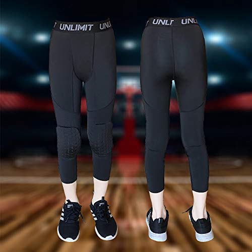 Unlimit for 4-16 yrs, Youth Basketball Pants with Knee Pads, 3/4 Capri Compression Pants for Boys2