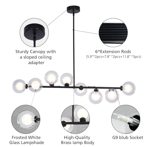 Besytal Black Sputnik Chandelier, 8 Lights Modern Bubble Chandelier with Double Glass Lampshade, Mid Century Globe Pendant Lights for Dining Room Kitchen Island - Black by Besytal - Image 5