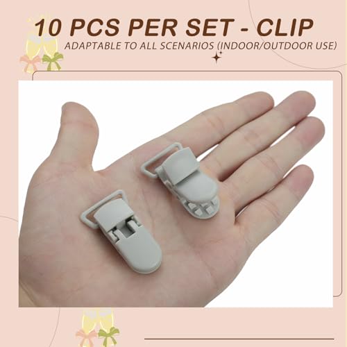 Image of 10-Pack Pacifier Clip Replacement Ends - BPA-Free Plastic Fasteners for DIY Baby Crafts, Sewing Bibs & Blankets Straps (3 /4 Inch, Gray)