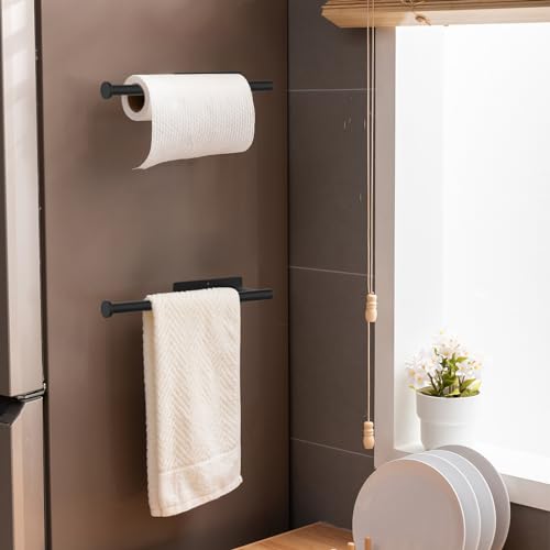 Ibergrif M34055B Kitchen Roll Holder Under Cabinet, Paper Towel Holder, Self Adhesive Kitchen Towel Rack Wall-Mounted for Bathroom, Black - Image 3