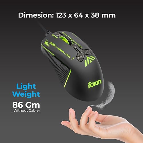 Image of Foxin Phantom GM 104 USB Wired Gaming Mouse with Upto 7200 DPI Gaming Sensor | 6 Buttons | Upto 10 Million Clicks | RGB Lighting | Ergonomic Design | 1.5m Cable (Black)