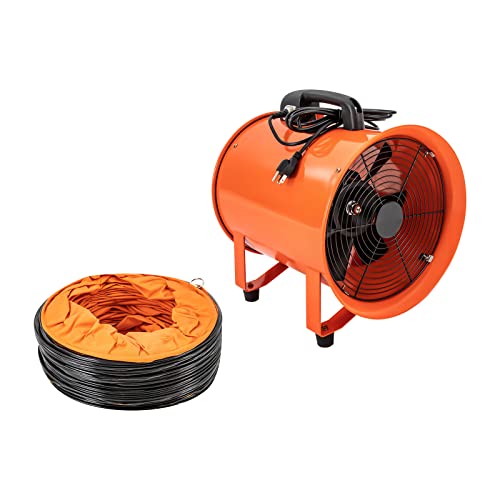 12 Inch Utility Blower/Exhaust Axial Hose Fan, 520W 65 m³/min Portable Industrial Ventilation Fan with 16ft Duct, IP44 Electric Air Extractor for Construction, Warehouse, Workshop, Shipyard, Yellow