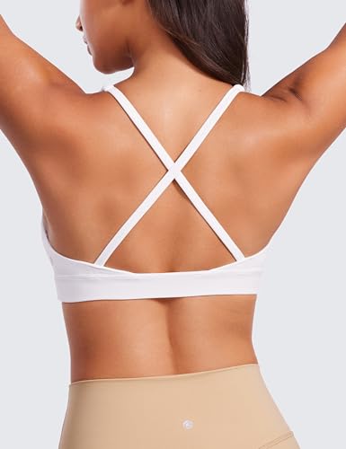 Image of CRZ YOGA Butterluxe Deep V Neck Sports Bras | Light Support, Removable Pads, Yoga, Extremely Soft, Cross Back, Spaghetti Straps, for Women