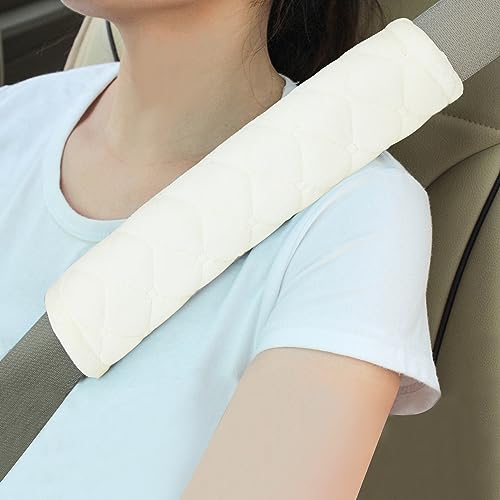 Image of Amooca Soft Auto Seat Belt Cover Seatbelt Shoulder Pad Cushions 2 PCS for a More Comfortable Driving Universal Fit for All Cars and Backpack Off White