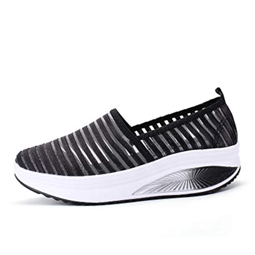 GIY Women's Wedges Sneaker Slip-On Mesh Walking Shoes Lightweight Nurse Casual Platform Moccasin Loafers Driving Shoes Black