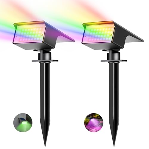 kolpop RGB Luces Solares LED Exterior [2 Piezas/7 Colores], IP65 Impermeable Focos LED Solares Lámpara para Jardín,montaje 2 en 1, Patio,800LM Focos Solares para Patio,Piscina,Macetas,Suelo,Calzada