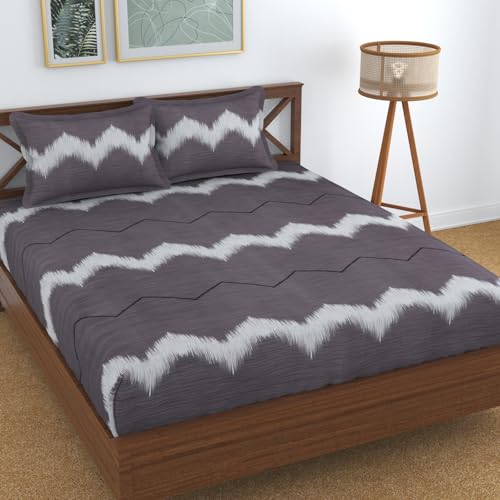 Image of KAWI Super King Glace Cotton Bed Sheet with 2 Pillow Covers fits up 8 inch Mattress for-84 inchx74 inch Size and Also fit for 78 inchx72 inchx12 inch -Dark Gery Floral Print 200TC