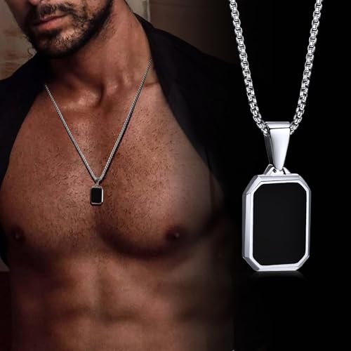 Collier à pendentif carré étanche en émail noir de haute qualité - 3