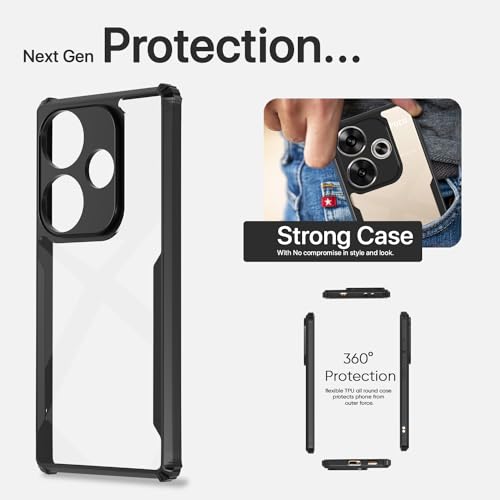 Image of Pikkme Poco F6 5G Back Cover | Crystal Clear Transparent Back | Ultra Hyrbid | Full Camera Protection | Raised Edge | Bumper Back Case (Black)