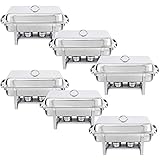 Oteymart Pack of 6 Chafing Dish Buffet Server Warming Tray Chafer Full Size Stainless Rectangular...