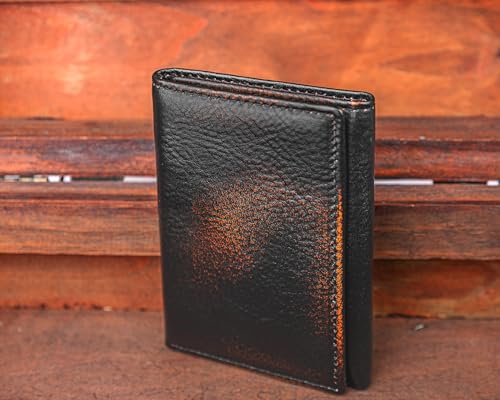 Image of DK86 Trifold Wallets for Men Full Grain Leather with Hand Burnished Tri-Fold Wallet RFID Blocking (Black and Brown)