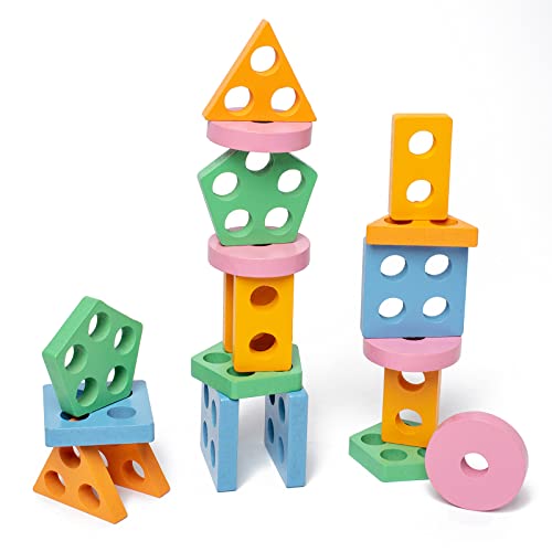 Montessori Wooden Block Sorting And Stacking Toys For 1 2 3 Years Old Toddler Shape Sorter And Color Stacker Preschool Boy Girl Educational Toy… #TOP6