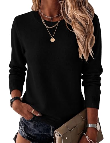 Zeagoo Womens Wool Blend Sweater Crewneck Long Sleeve Tops Fashion Clothing | Zeagoo Womens Wool Blend Crewneck Sweater Long Sleeve Soft Knit Pullover Lightweight Business Casual Black Fashion Clothing