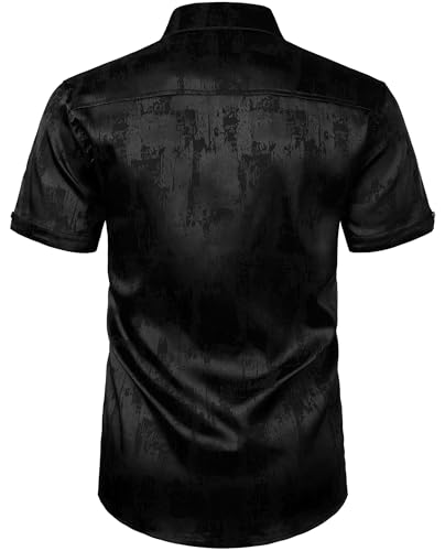 ZEROYAA Men's Shiny Luxury Silk Satin Jacquard Dress Shirt Short Sleeve Button Up Shirts for Party Prom3