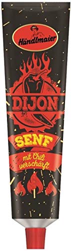 4 X 200 G German Mustard Variety - Hot Dijon - Grill - Bavarian Sweet Home-Made Mustard - German Medium Hot Mustard, Haendlmaier / Germany #TOP5
