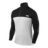 TCA Herren Fusion Pro Quickdry Langarm Lauf Shirt mit Halbem Reißverschluss - Grau Meliert/Schwarz, S