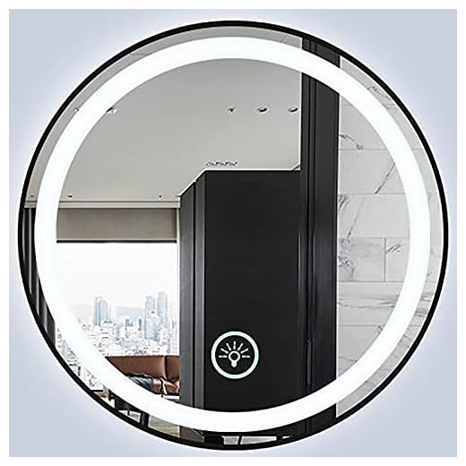 Badrumsspegel med rund LED-badrumsspegel med belysning, dimbar/touchbrytare, 3 ljusa färger, vitt ljus, varmt vitt, gult ljus (3 000 – 6 000 K)