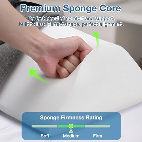 Image of Knee Wedge Pillow for Legs, 20 x 12 x 7 inch Under Knee Elevated Pillow for Sleeping on Back Triangle Pillow for Legs with Strap Handle, Under Ankles Pain Relief Leg Pillow Bolster for Massage Table