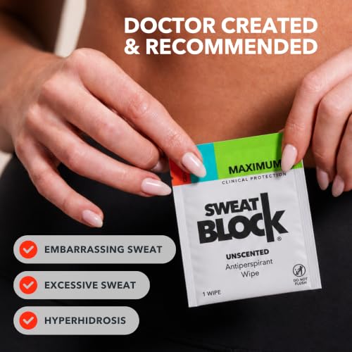 Image of SweatBlock Original Clinical Strength Antiperspirant Wipes - Stops Excessive Sweat Up to 7 Days | Hyperhidrosis Treatment for Men & Women (10 Count - Unscented)
