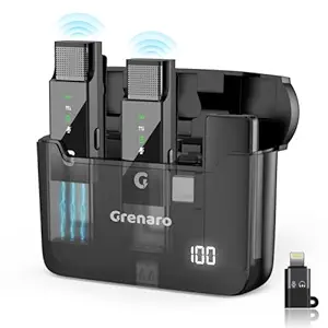 GRENARO Wireless Microphone, Digital Display Charging Case - S13 Wireless Mic for YouTube, 98FT Range 30H Battery Life Lapel Mic for Android/iPhone-3 Level Noise Reduction (Dual Universal-Black)