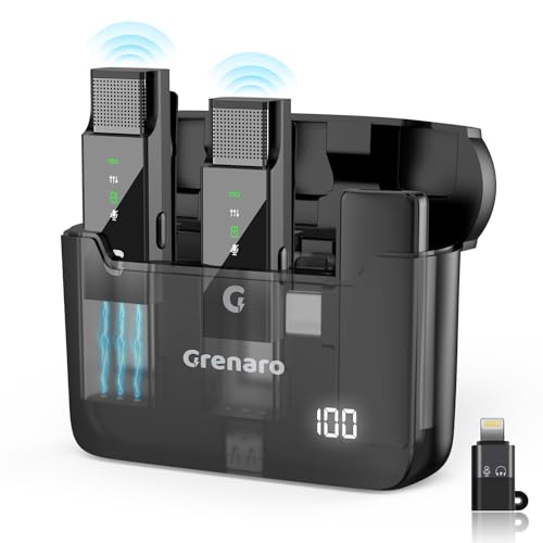 GRENARO S13 Wireless Mic for YouTube Recording, Collar Microphone with 3-Level Noise Reduction, 30m Range, 30H Battery, Portable Mike for Vlog, Live S