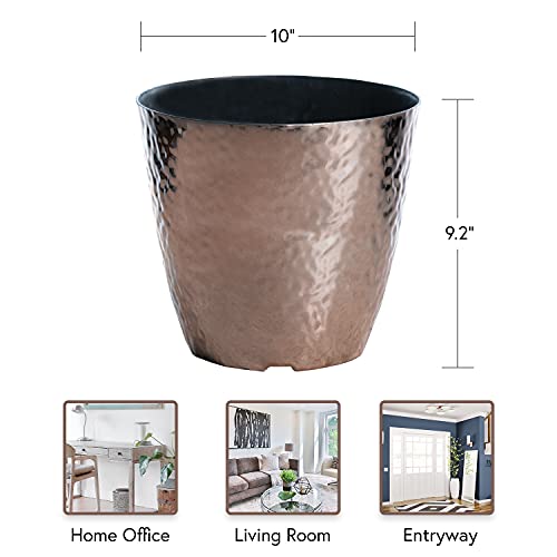 Howplum 3-Pack 10-In. Round Metallic Hammered Plastic Garden Planter Flower Pot, Gold, Copper, Silver #TOP4