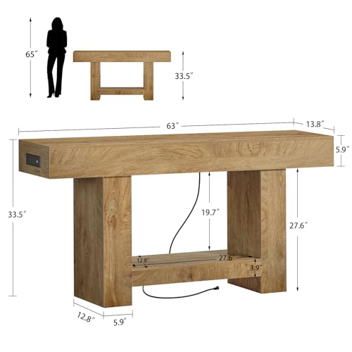 Image of 63 inch Entryway Table with Smart RGB Lights and Charging Station, Narrow Console Table with App-Controlled and Music Sync, Farmhouse Entry Way with Open Storage for Living Room, Hallway, Behind Couch