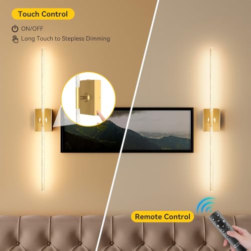 Image of Battery Operated Wall Sconces Set of 2, Remote, 10000mAh, Gold, Bubble