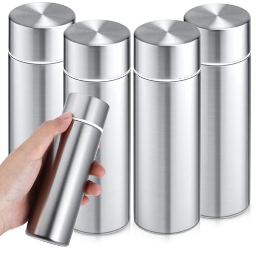 Kinmsito 4 Stück mini thermosflasche,4,4 oz isolierte Trinkflasche, Mini Thermoskanne,kleine Kaffeeflasche,Tragbare Getränk Wasserflasche für Handtaschen,Outdoor,Lunch-Taschen,Getränke(silber)
