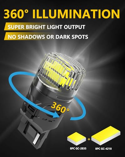 ANTEMOON 582 W21W 7440 T20 LED Bulbs Super Bright 2800LM 12V 6000K White 7441 992 Replacement Bulb Canbus Error Free for Backup Reverse Light, Daytime Running Light, Brake Light, Pack of 2 - Image 3