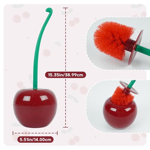 Image of DORA BRIDAL Toilet Brush and Holder Set, Cute Cherry Toilet Brush and Bowl with Long Handle, Bathroom Household Tool Cleaner Accessories for Cherry Shape Decor(1 Brush, 1 Holder) (Red, One Size)