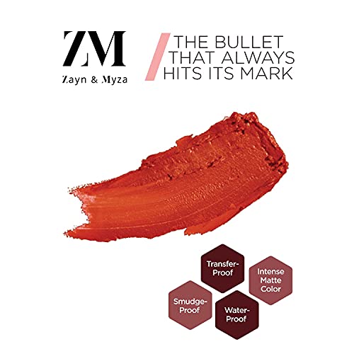 Zm Zayn & Myza Vegan Transfer-Proof Power Matte Lipstick, Enriched With Vitamin-E & Cocoa Butter, Matte Finish, Smooth One Storke, Smudge-Proof, Waterproof, Paraben Free, Tangerine Delight, 0.11 Fl.oz #TOP4