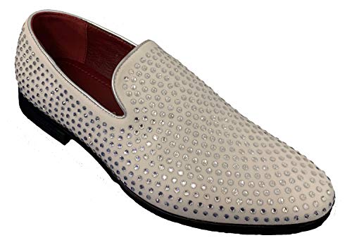 G4U-Alberto Fellini Men's Dress Shoes Rhinestone Loafers Stage Tuxedo Fashion Glitter, 12 White